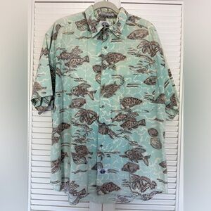 Dockers Aqua Fish-Print Short-Sleeve Button-Down Shirt